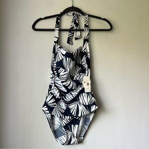 Tommy Bahama Blue Floating Fronds Shirred Front Halter One Piece Swimsuit 8 NWT